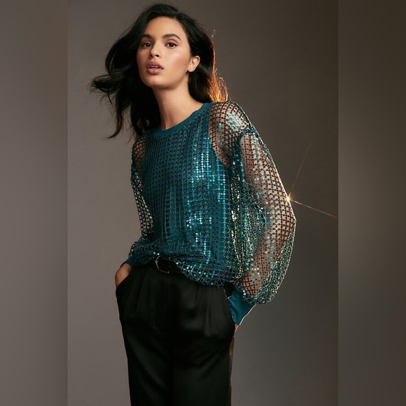 Pilcro Long-Sleeve Sequin Top, Medium - Picture 1 of 11